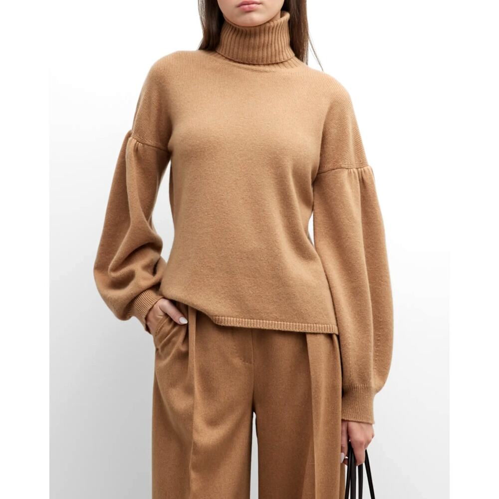 Max Mara MALDIVE Wide-sleeved Cashmere Blend Turtleneck Sweater Tan  S/M